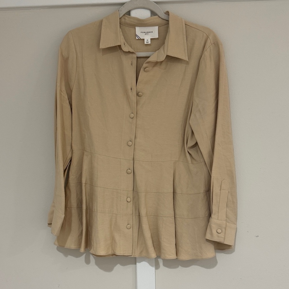 Pomander Place Beige Button-Front Collared Shirt